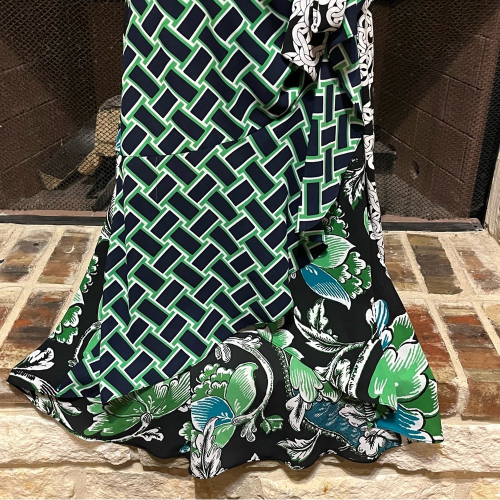 Diane Von Furstenberg Katsia Sleeveless Wrap Midi Dress Green Black Size 8 - Picture 7 of 12